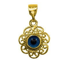 Sterling Silver Filigree Double Sided Evil Eye Pendant Charm 18 Karat Gold Overlay fine designer jewelry for men and women