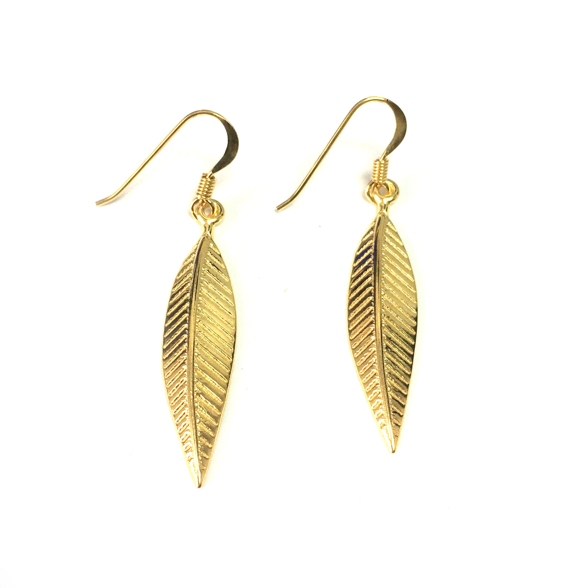 Sterling Silver 18 Karat Gold Overlay Greek Olive Leaf Drop Earrings fine designer jewelry for men and women
