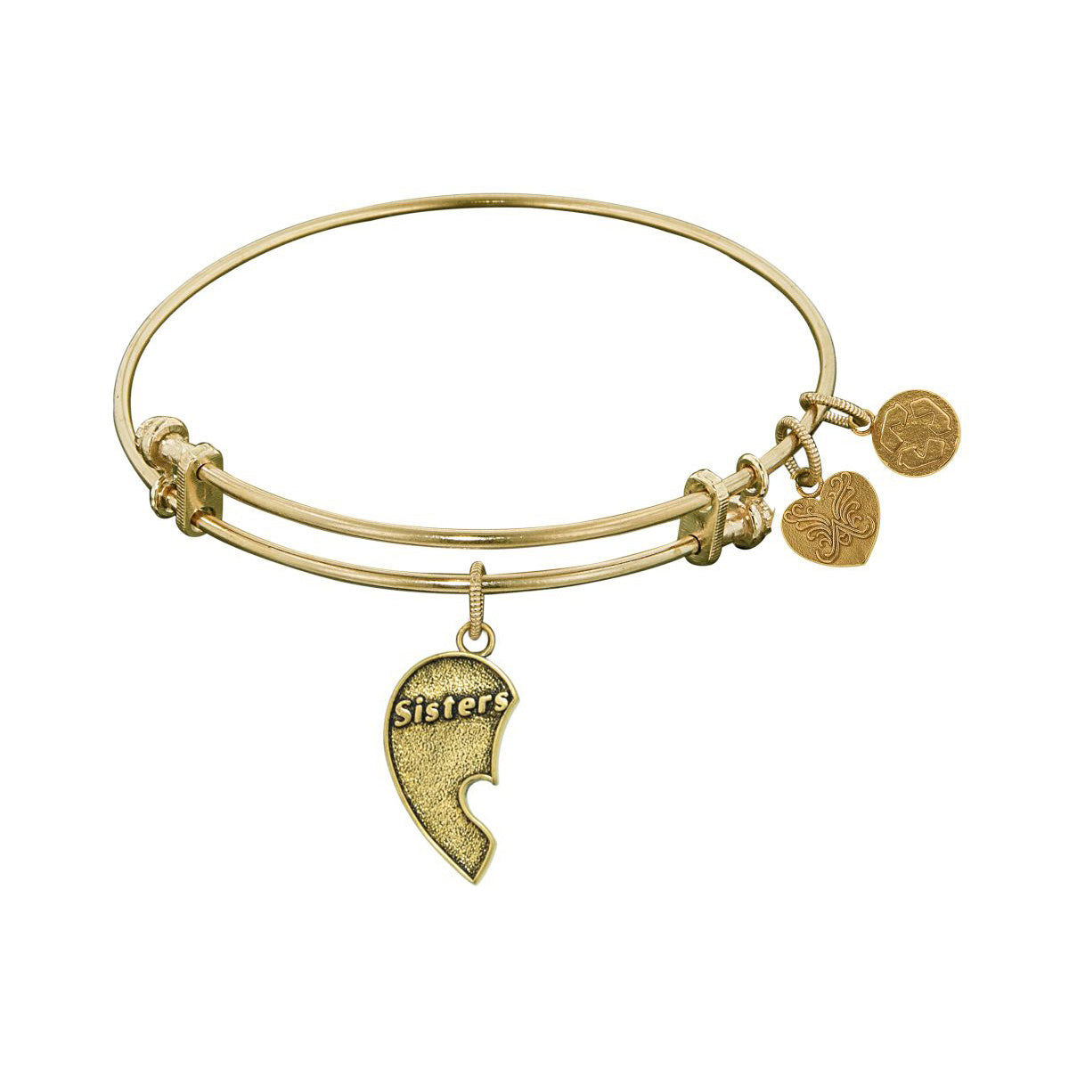 Stipple Finish Brass Left-Half Heart Sisters Angelica Bangle Bracelet, 7.25" fine designer jewelry for men and women