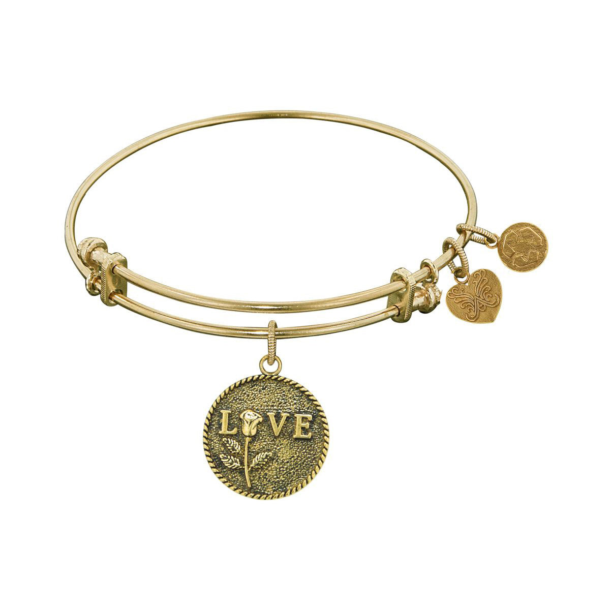 Stipple Finish Brass Love With Rose Angelica Bangle Bracelet, 7.25" fine designer jewelry for men and women