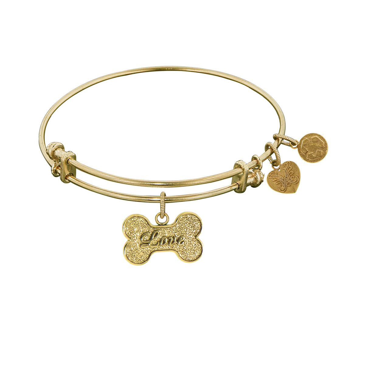Stipple Finish Brass Bone With Love Angelica Bangle Bracelet, 7.25" fine designer jewelry for men and women
