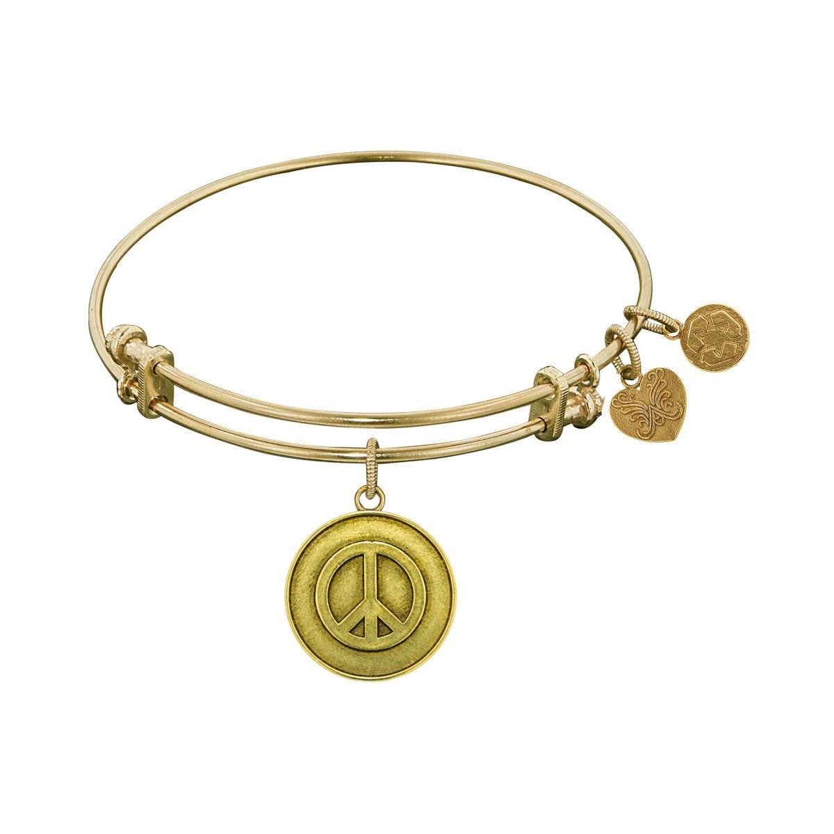 Smooth Finish Brass Peace Symbol Angelica Bangle Bracelet, 7.25" fine designer jewelry for men and women
