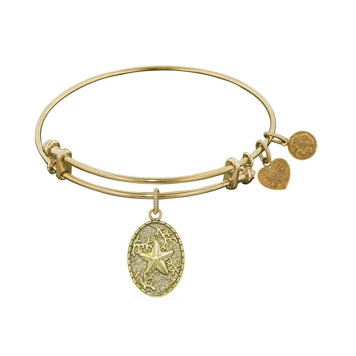 Stipple Finish Brass Starfish Angelica Bangle Bracelet, 7.25" fine designer jewelry for men and women