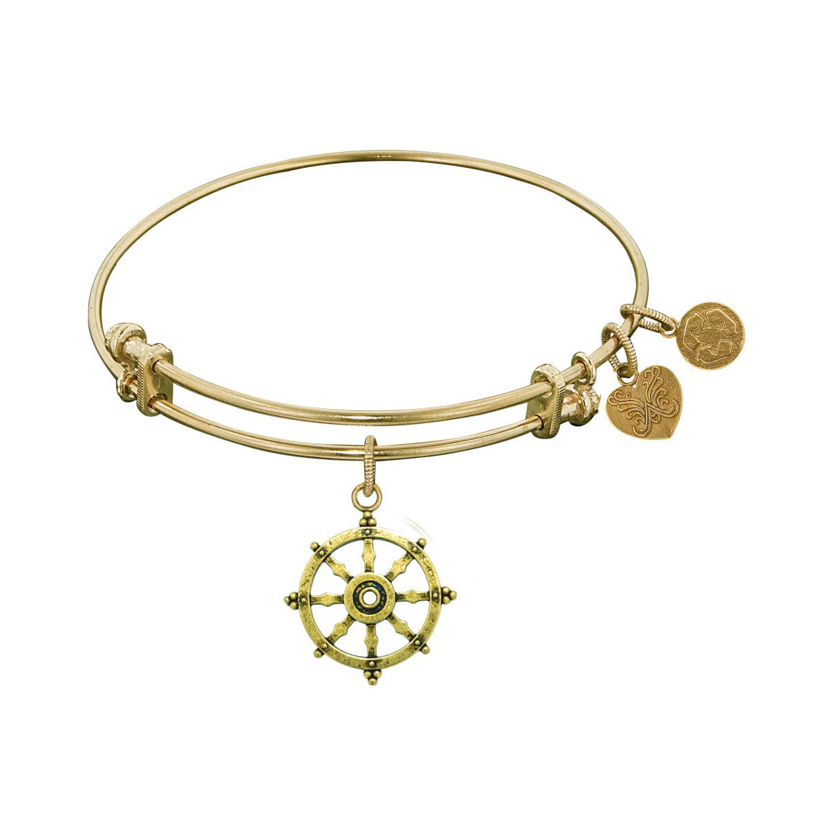 Smooth Finish Brass Wheel Of Dharma Angelica Bangle Bracelet, 7.25" fine designer jewelry for men and women