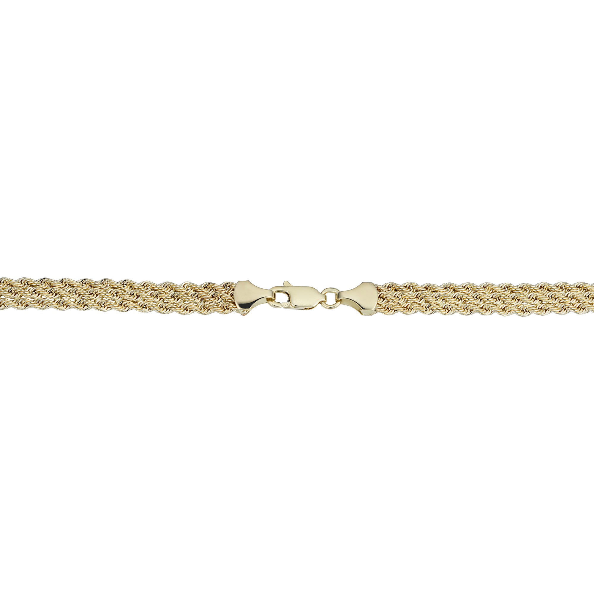 10k Yellow Gold Triple Row Semi Solid Rope Bracelet, 7.5"