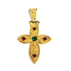Sterling Silver 18 Karat Gold Overlay Byzantine Style Cross Pendant fine designer jewelry for men and women