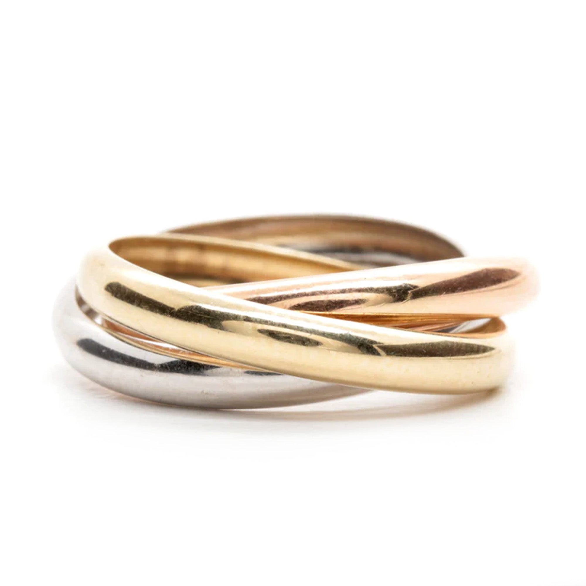 14K Gold Trinity Tri-Color Hollow Rolling Ring fine designer jewelry for men and women