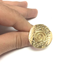 Greek Olive Leaf And Spira Disc Ring In 18k Gold Overlay Sterling Silver - JewelryAffairs