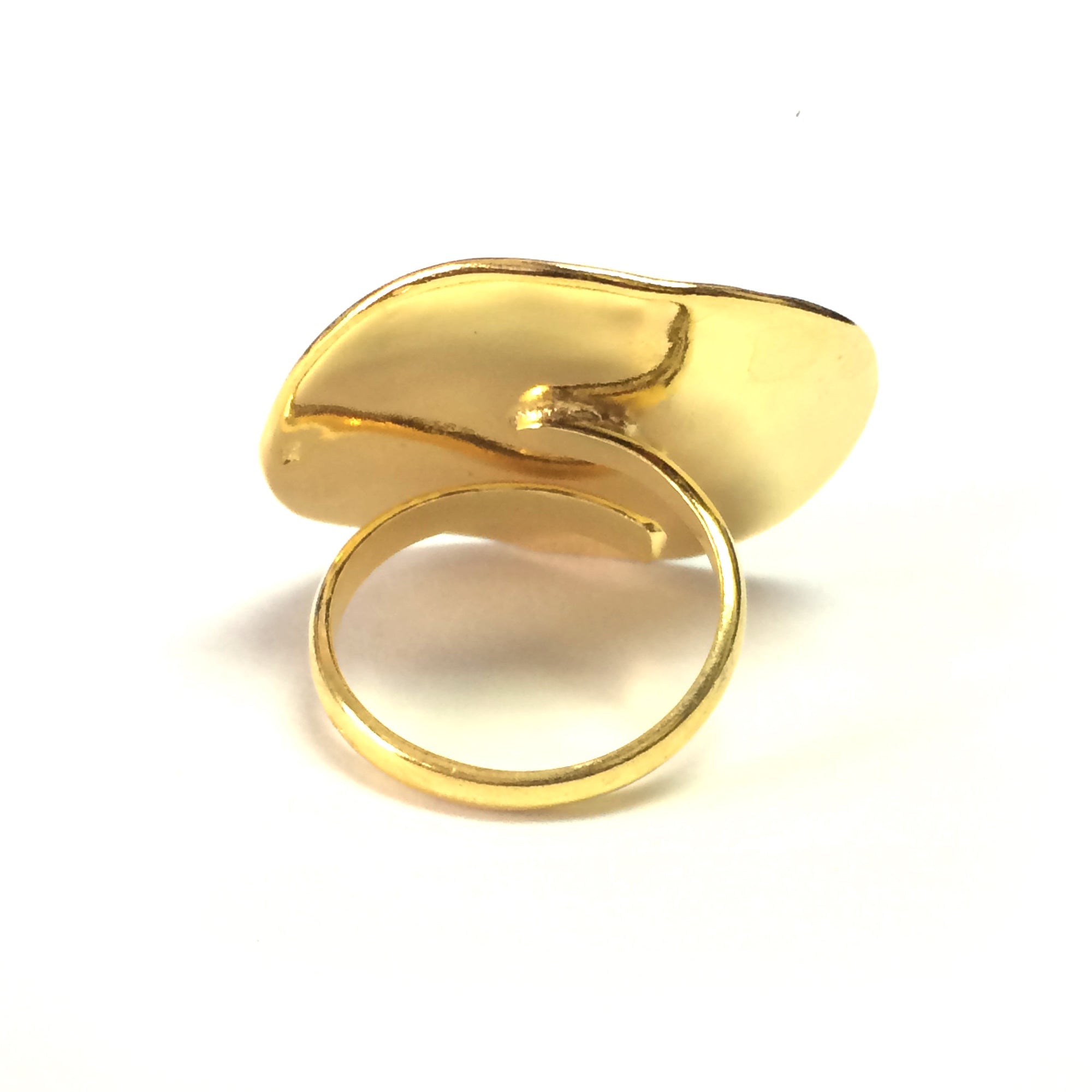 Greek Olive Leaf And Spira Disc Ring In 18k Gold Overlay Sterling Silver - JewelryAffairs