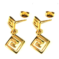 Sterling Silver 18 Karat Gold Overlay Greek Key Dangle Earrings, 12 x 27mm fine designer jewelry for men and women