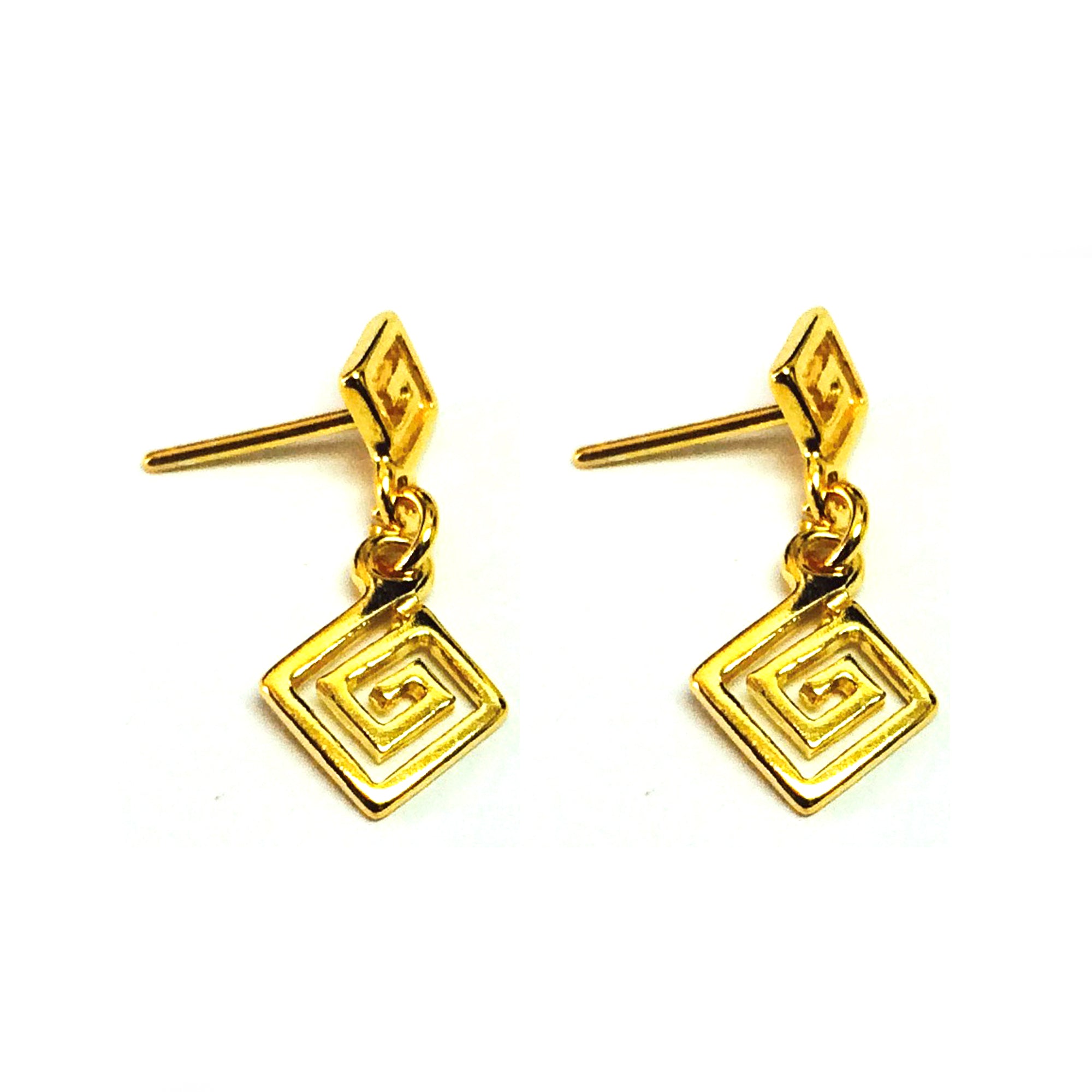 Sterling Silver 18 Karat Gold Overlay Greek Key Drop Earrings fine designer jewelry for men and women