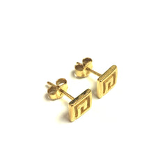 Sterling Silver 18 Karat Gold Overlay Greek Key Stud Earrings fine designer jewelry for men and women