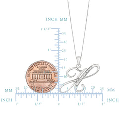 "H" Sterling Silver Rhodium Plated Script Initial Letter With Diamonds On 18 Inch Chain ( 0.05 Tcw) - JewelryAffairs