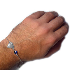 Hammered Heart Double Sided Evil Eye Adjustable Bracelet Sterling Silver, 7" to 8.5" - JewelryAffairs