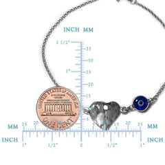 Hammered Heart Double Sided Evil Eye Adjustable Bracelet Sterling Silver, 7" to 8.5" - JewelryAffairs