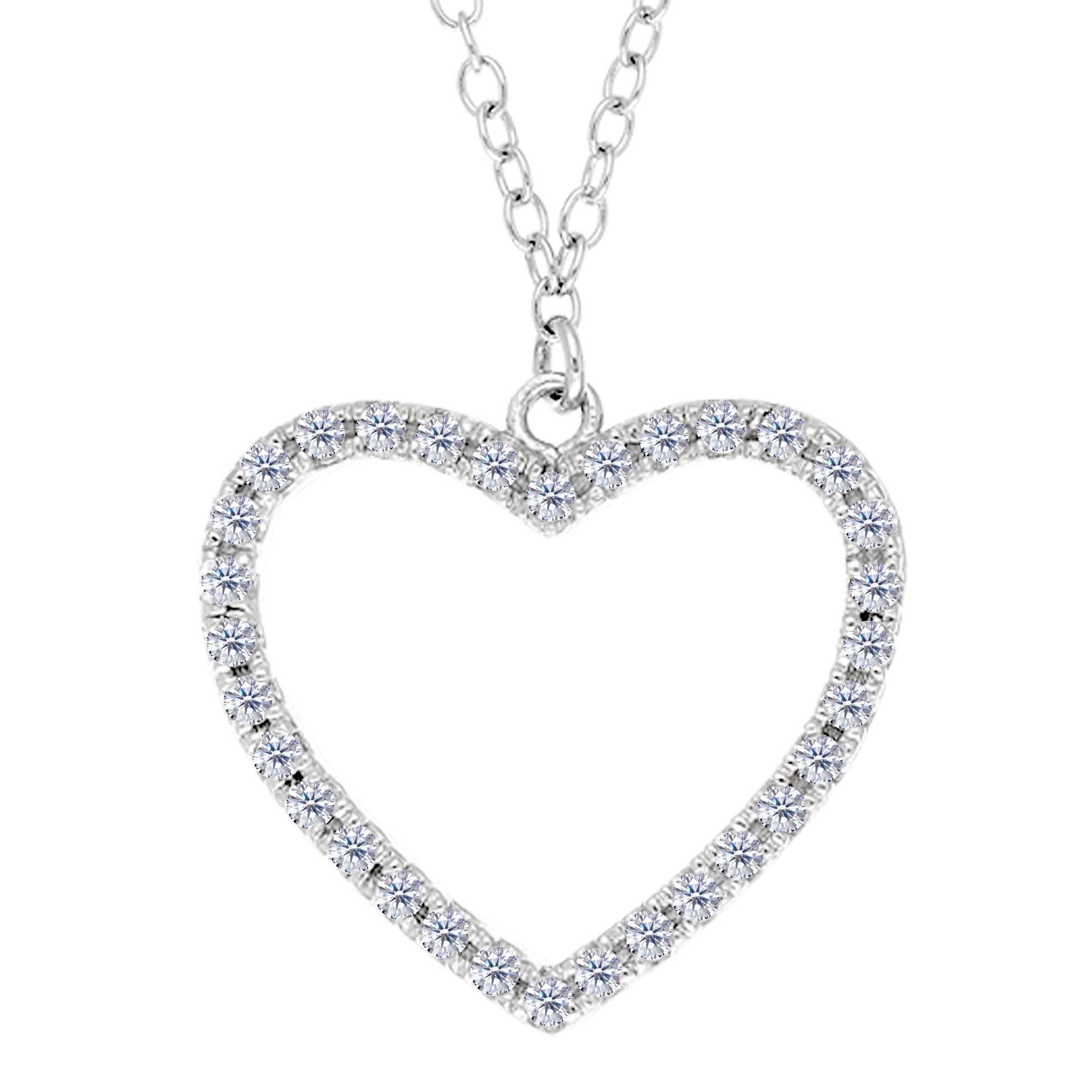 Heart And CZ Necklace In Sterling Silver, 18" - JewelryAffairs