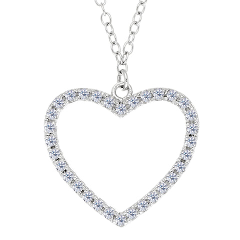 Heart And CZ Necklace In Sterling Silver, 18"