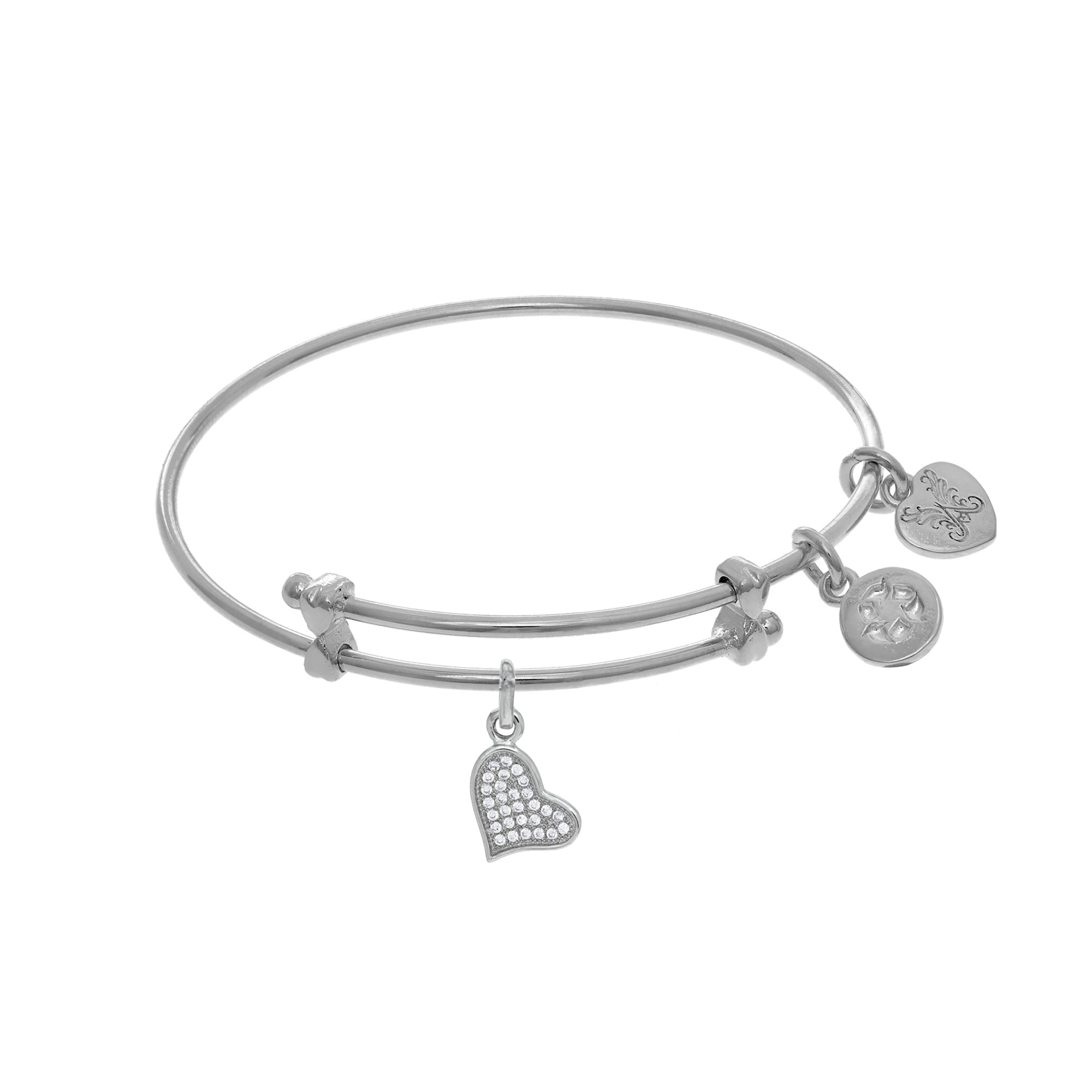 Heart Charm Adjustable Bangle Girls Bracelet - JewelryAffairs