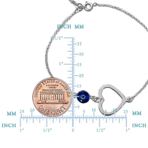 Heart Double Sided Evil Eye Adjustable Bracelet Sterling Silver, 7" to 8.5"