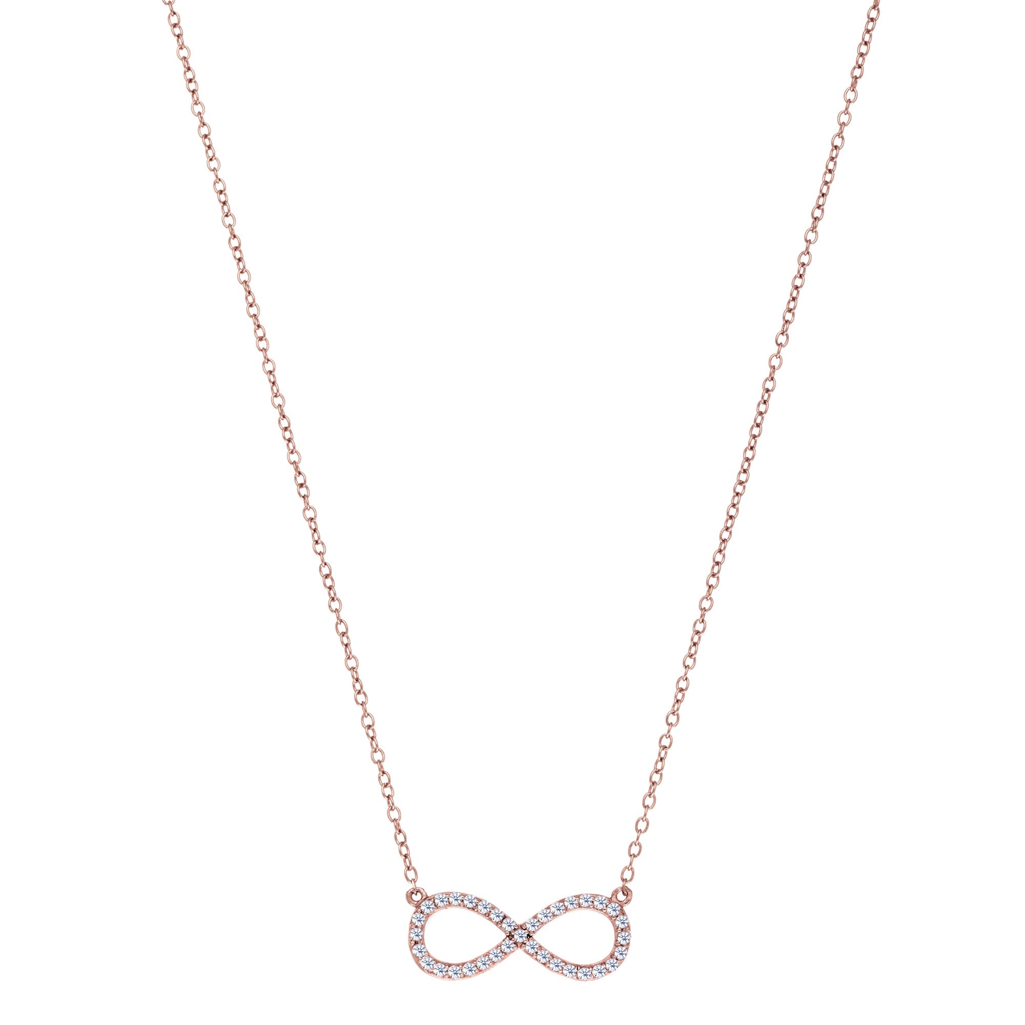 Infinity Sign Link And CZ Necklace In Rose Color Finish Sterling Silver, 18" - JewelryAffairs