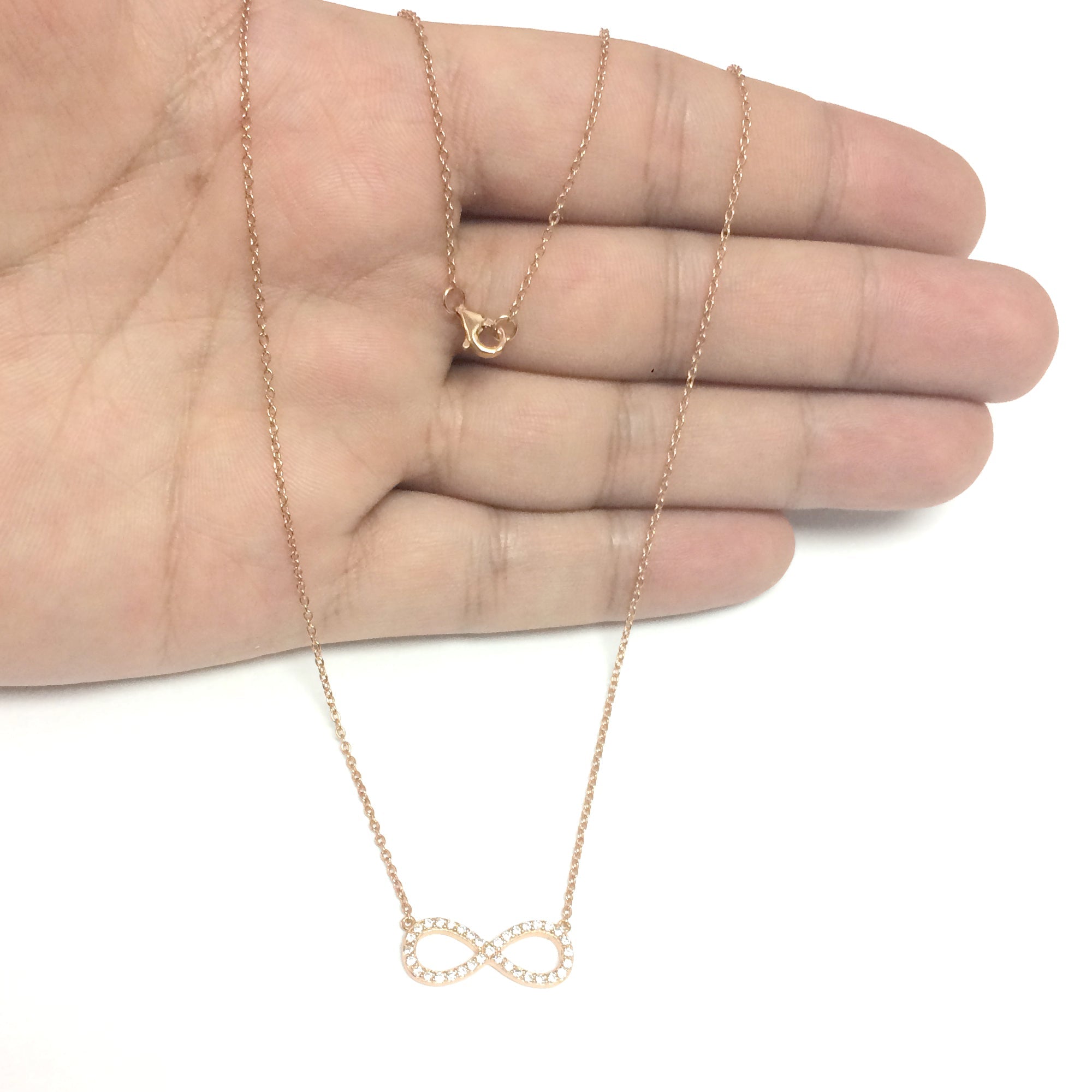 Infinity Sign Link And CZ Necklace In Rose Color Finish Sterling Silver, 18" - JewelryAffairs