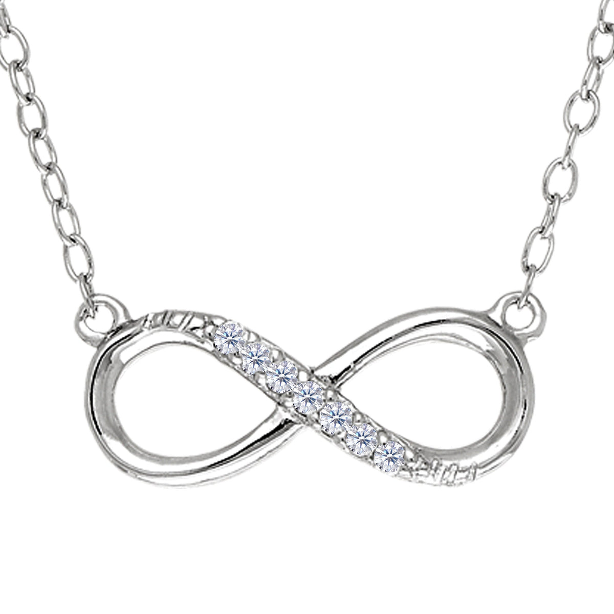 Infinity Sign Link And CZ Necklace In Sterling Silver, 18" - JewelryAffairs