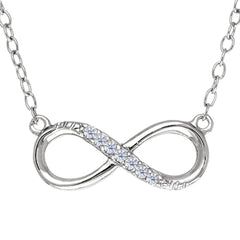 Infinity Sign Link And CZ Necklace In Sterling Silver, 18" - JewelryAffairs