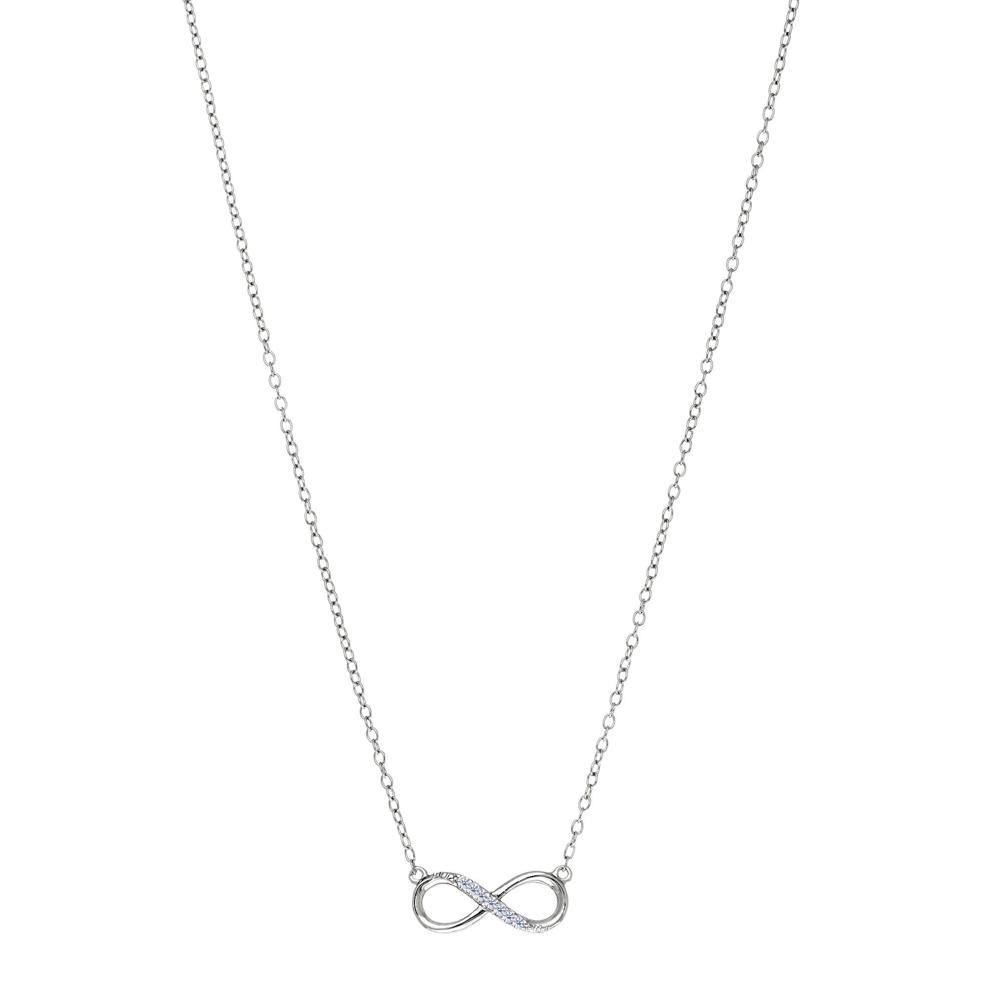 Infinity Sign Link And CZ Necklace In Sterling Silver, 18" - JewelryAffairs