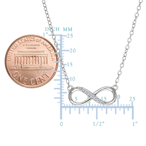 Infinity Sign Link And CZ Necklace In Sterling Silver, 18"