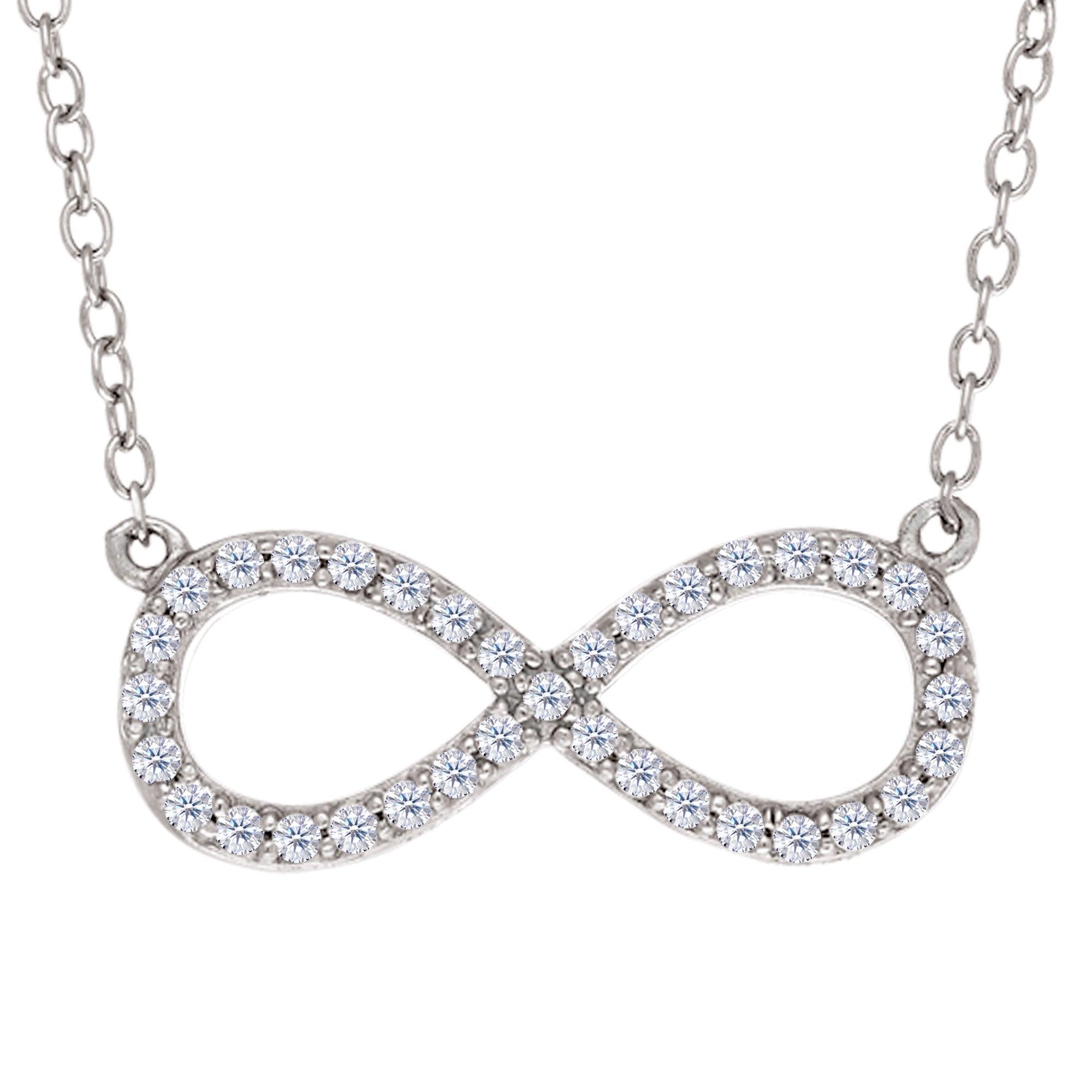 Infinity Sign Link And CZ Necklace In Sterling Silver, 18" - JewelryAffairs