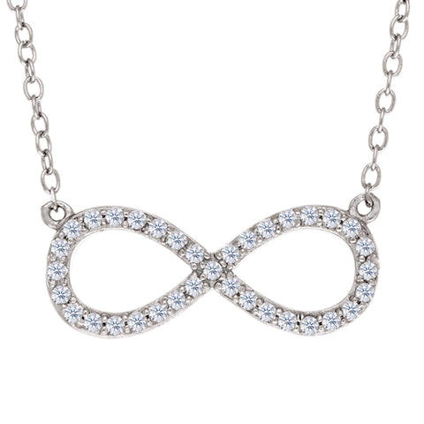 Infinity Sign Link And CZ Necklace In Sterling Silver, 18"
