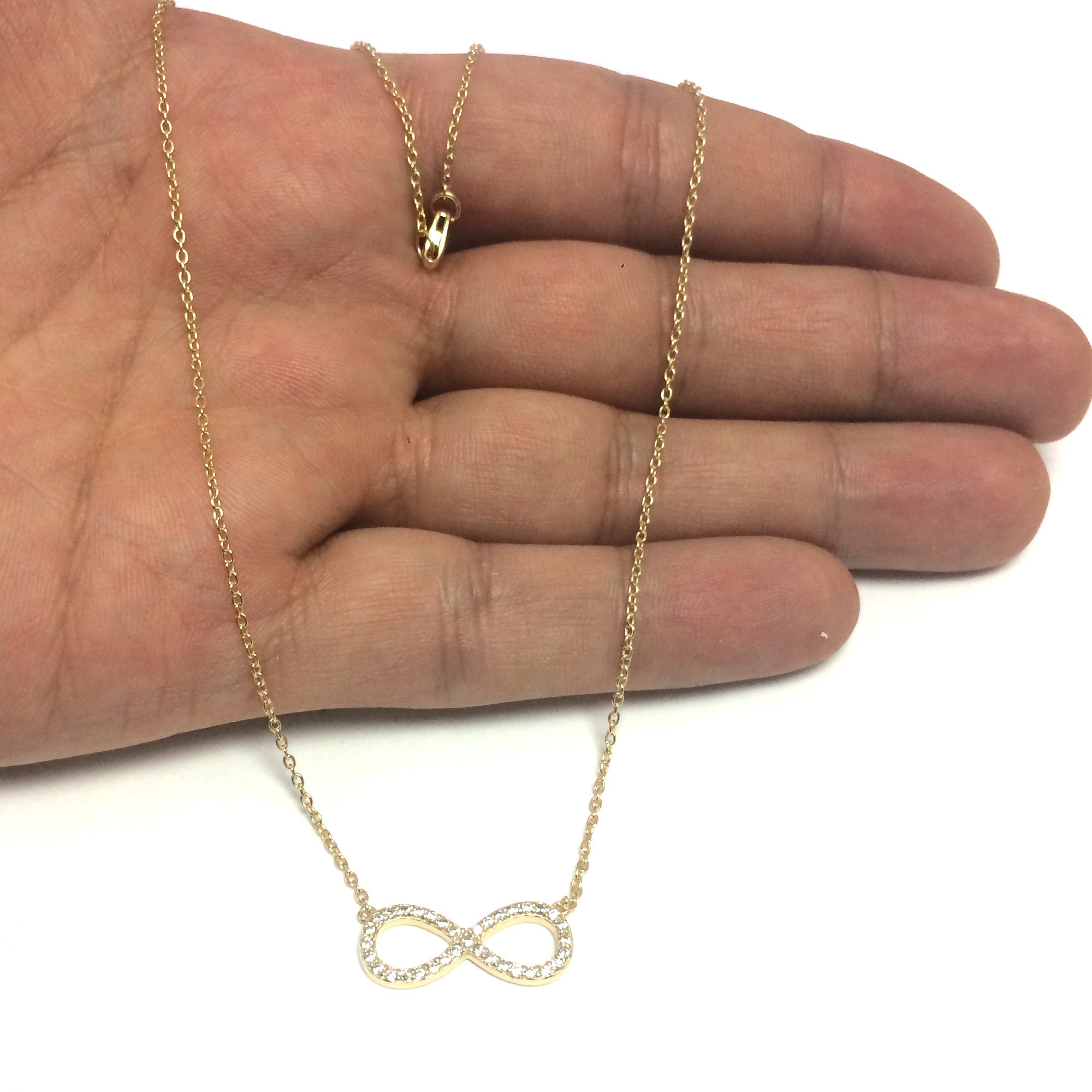 Infinity Sign Link And CZ Necklace In Yellow Color Finish Sterling Silver, 18" - JewelryAffairs