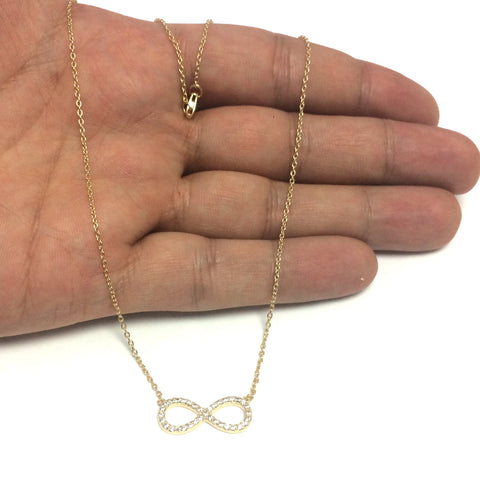 Infinity Sign Link And CZ Necklace In Yellow Color Finish Sterling Silver, 18"