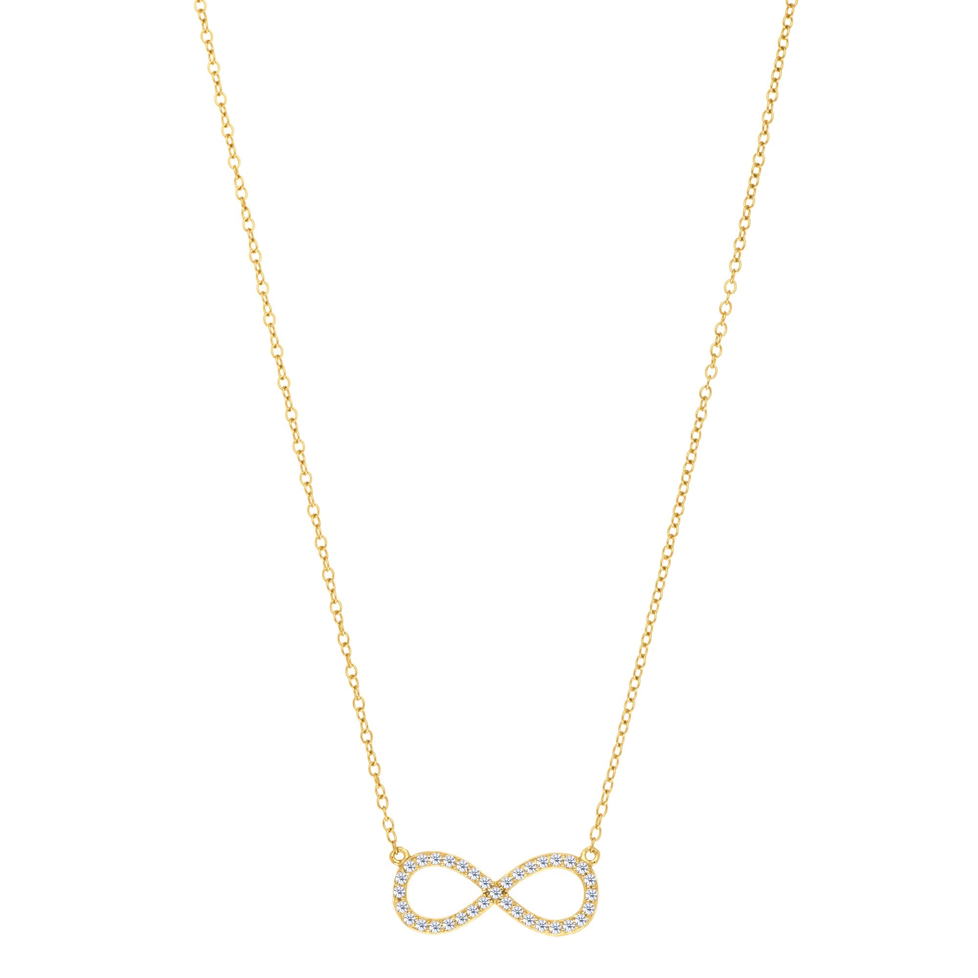 Infinity Sign Link And CZ Necklace In Yellow Color Finish Sterling Silver, 18" - JewelryAffairs