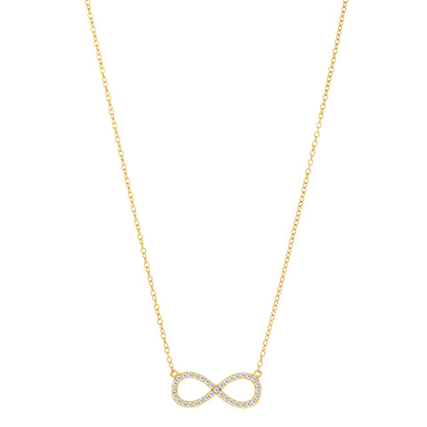 Infinity Sign Link And CZ Necklace In Yellow Color Finish Sterling Silver, 18"