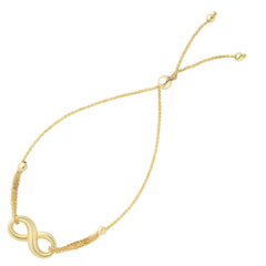 Infinity Theme Bolo Friendship Adjustable Bracelet In 14K Yellow Gold, 9.25"