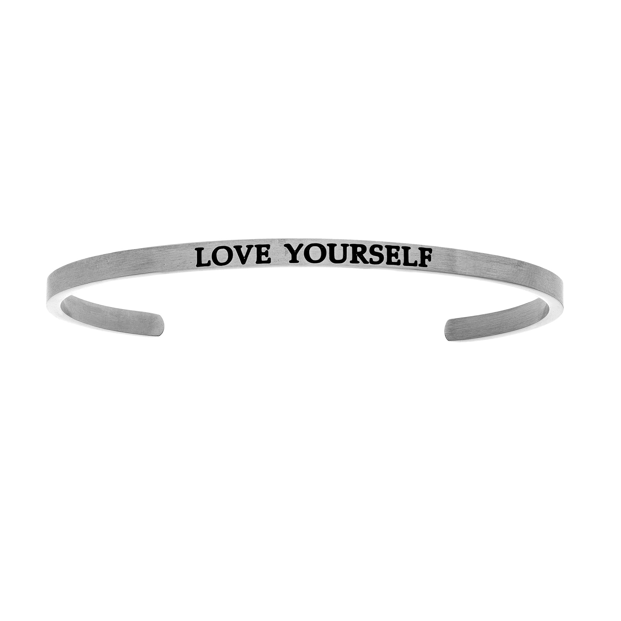 Intuitions Stainless Steel LOVE YOURSELF Diamond Accent Cuff Bangle Bracelet fine designer jewelry for men and women