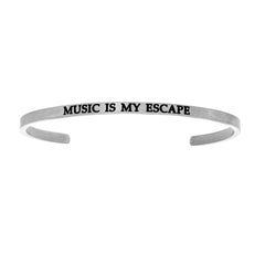 Intuitions Stainless Steel MUSIC IS MY ESCAPE Diamond Accent Cuff Bangle Bracelet fine designer jewelry for men and women