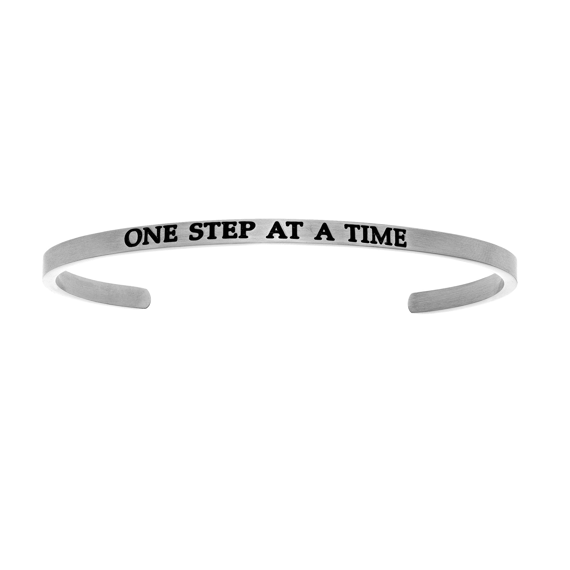 Intuitions Stainless Steel ONE STEP AT A TIME Diamond Accent Cuff Bangle Bracelet fine designer jewelry for men and women