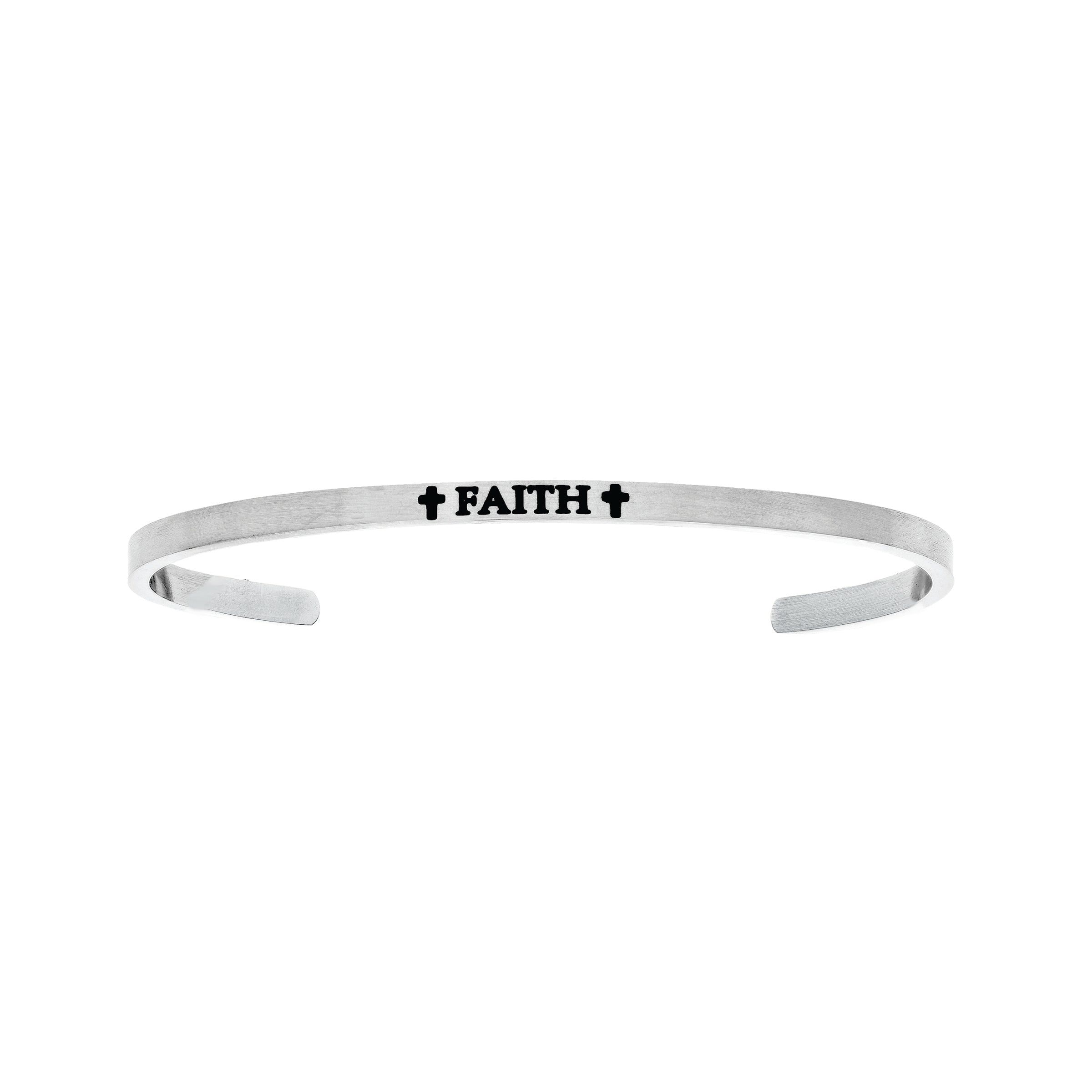 Intuitions Stainless Steel Faith With Cross Diamond Accent Cuff Bangle Bracelet fine designer jewelry for men and women