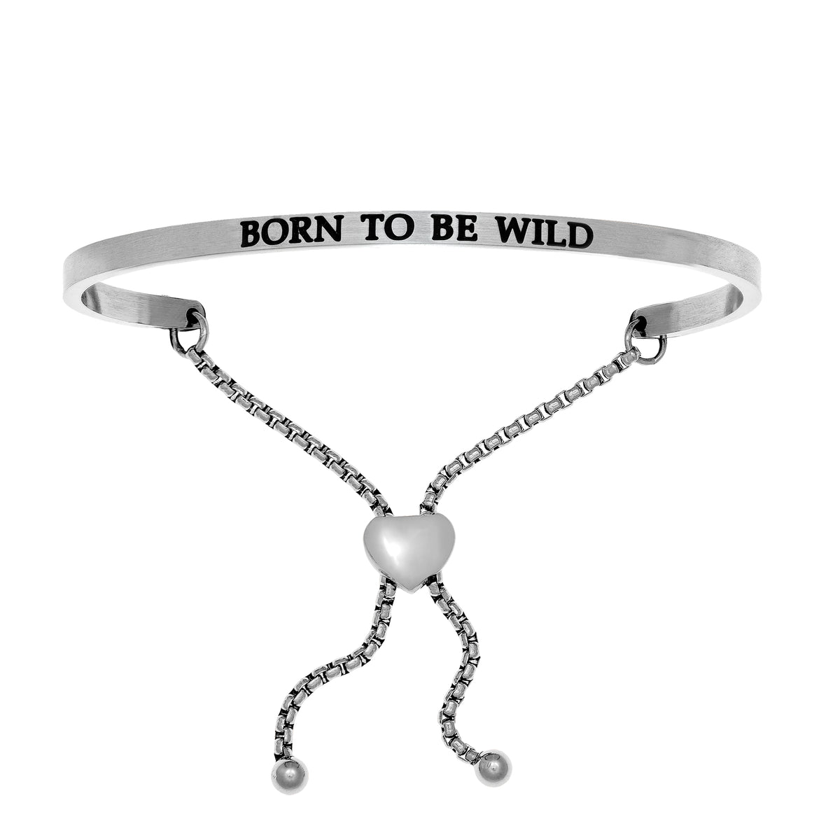 Intuitions Stainless Steel BORN TO BE WILD Diamond Accent Adjustable Bracelet