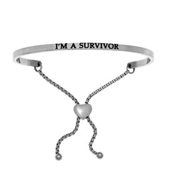 Intuitions Stainless Steel I’M A SURVIVOR Diamond Accent Adjustable Bracelet fine designer jewelry for men and women