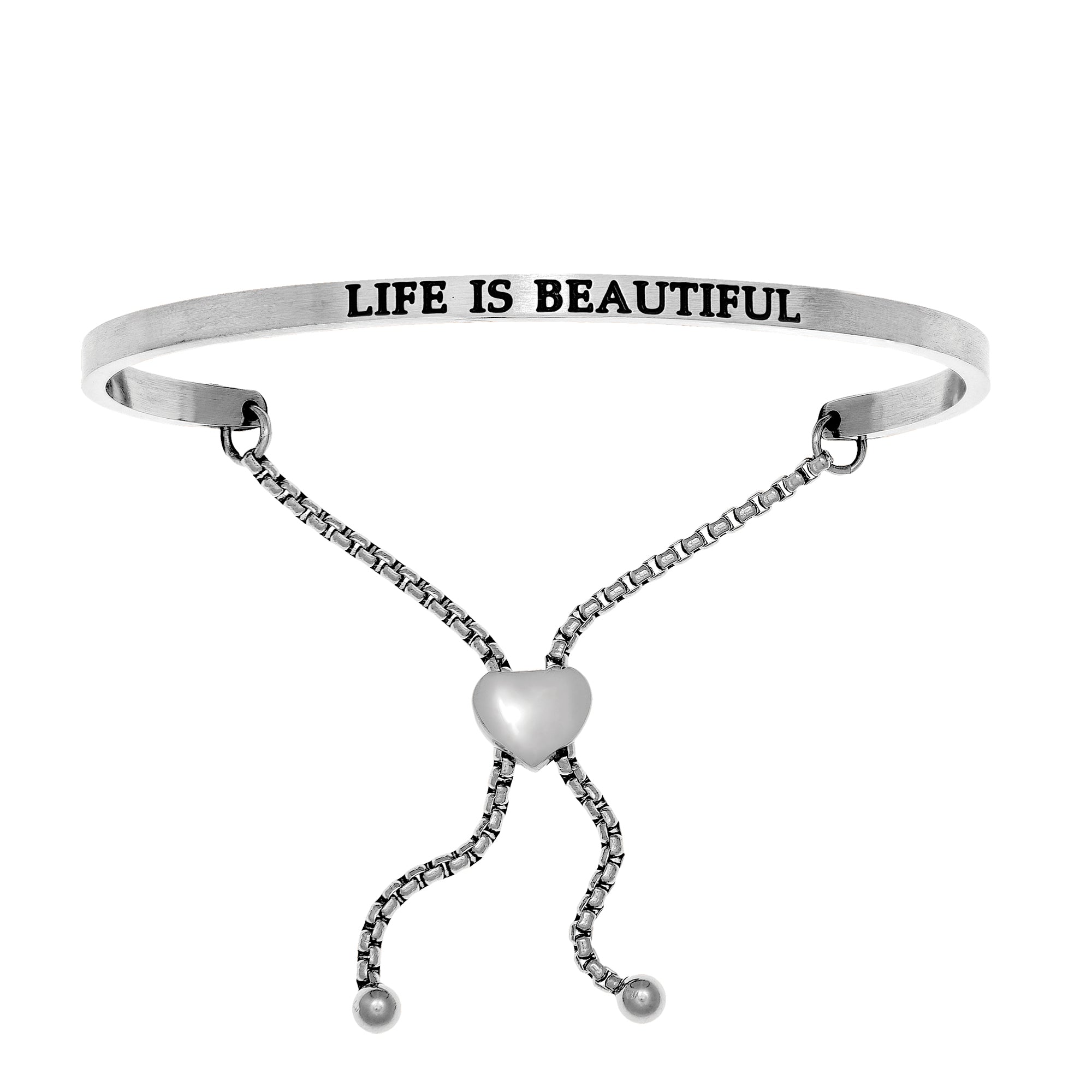Intuitions Stainless Steel LIFE IS BEAUTIFUL Diamond Accent Adjustable Bracelet fine designer jewelry for men and women