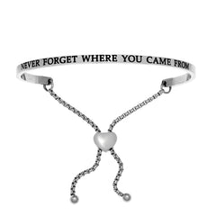Intuitions Stainless Steel NEVER FORGET WHERE YOU CAME FROM Diamond Accent Adjustable Bracelet fine designer jewelry for men and women