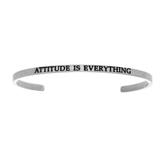 Intuitions Stainless Steel ATTITUDE IS EVERYTHING Diamond Accent Cuff Bangle Bracelet