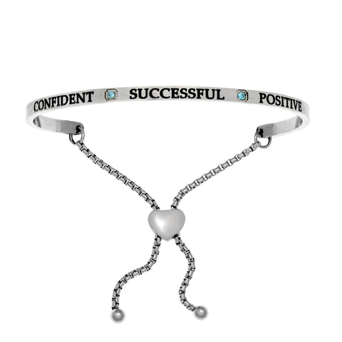 Intuitions Stainless Steel Confident, Successful, Positive December Lite Blue Birthstone Bangle Bracelet