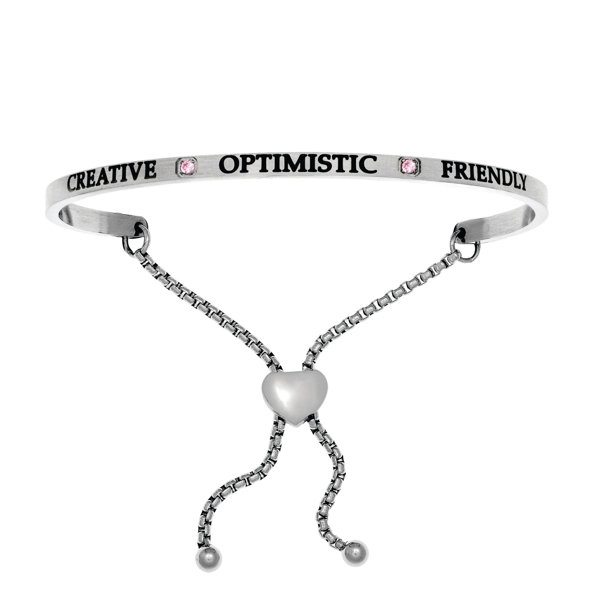Intuitions Stainless Steel Creative, Optimistic, Friendly October Pink Birthstone Bangle Bracelet