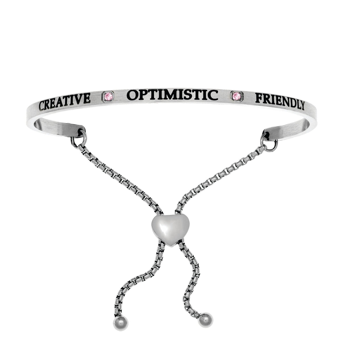 Intuitions Stainless Steel Creative, Optimistic, Friendly October Pink Birthstone Bangle Bracelet