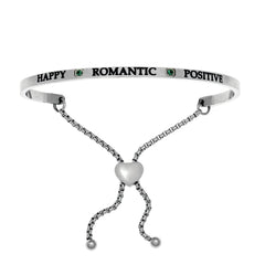 Intuitions Stainless Steel Happy, Romantic, Positive May Dark Green Birthstone Bangle Bracelet