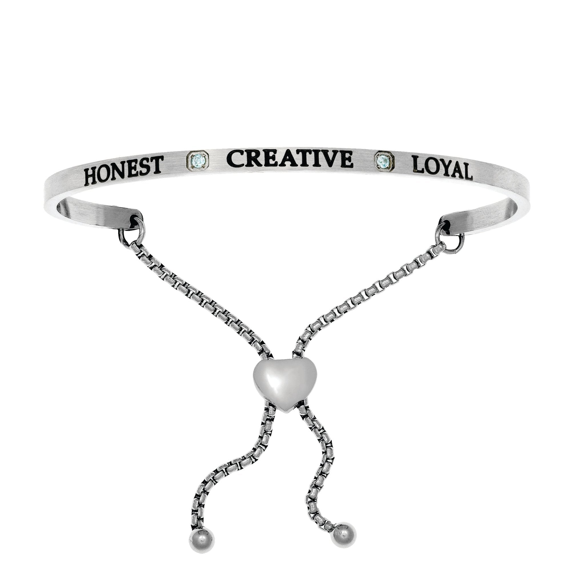 Intuitions Stainless Steel Honest, Creative, Loyal March Aqua Birthstone Bangle Bracelet